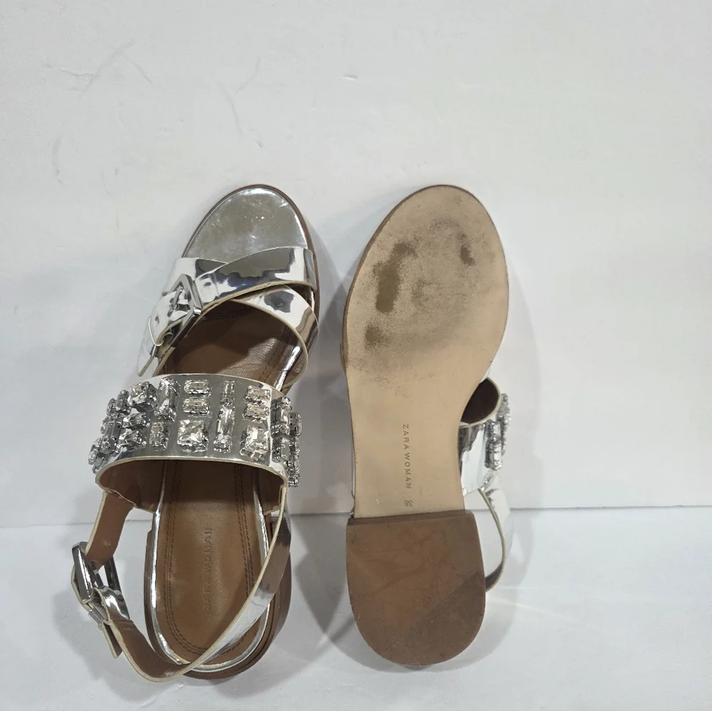 Zara Silver Embellished  Sandals Sz.38 - Picture 4 of 7
